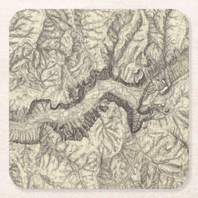 Topographical Map of The Yosemite Valley Square Paper Coaster (Front)