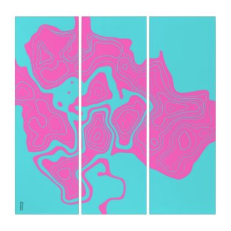 Topographical Pink Turquoise Abstractly Triptych