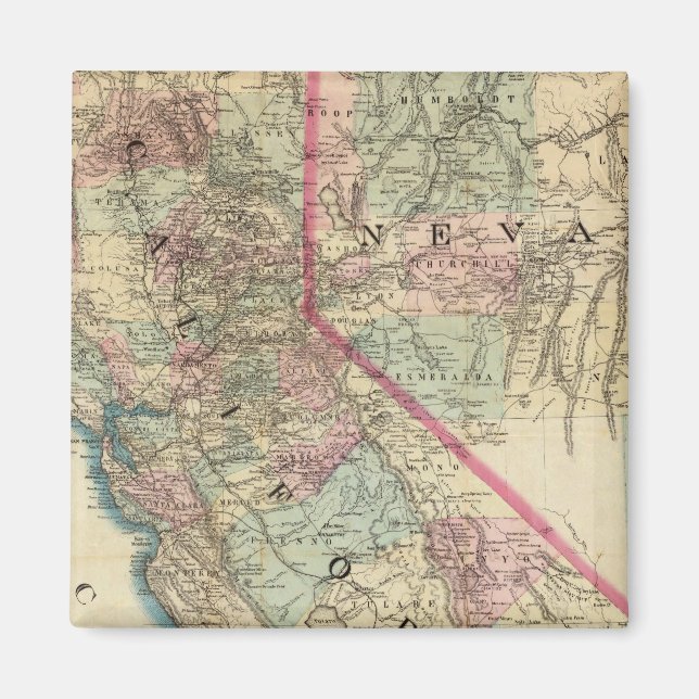 Topographical Railroad and County Map, California Magnet (Front)