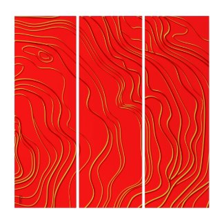 Topographical Red Gold Abstractly Triptych