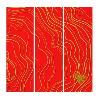 Topographical Red Gold Bee Abstractly Triptych