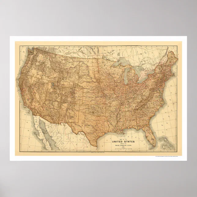 Topographical USA Map - 1883 Poster | Zazzle