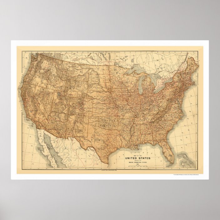 Topographical USA Map - 1883 Poster | Zazzle.com
