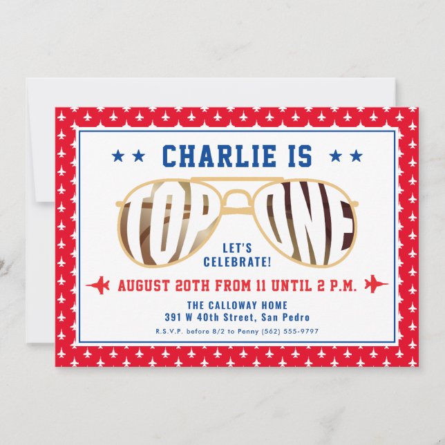 TopOne Fighter Pilot Themed First Birthday Invitation (Front)