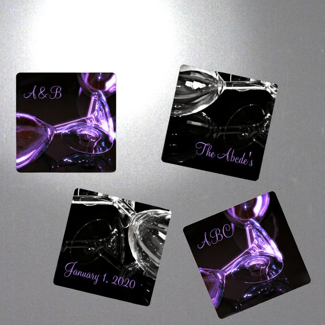 Toppled Goblets Purple Customizable Coaster Set (Truly unique Wedding Anniversary gift)