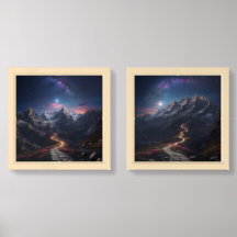 tops of mountains at night 