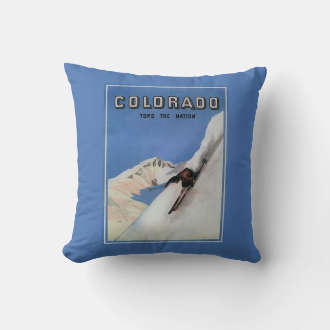 Tops the Nation - Skiing Promotional Poster Throw Pillow (Front)