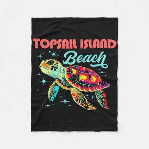 Topsail Island Beach Nc Artistic Sea Turtle Retro  Fleece Blanket