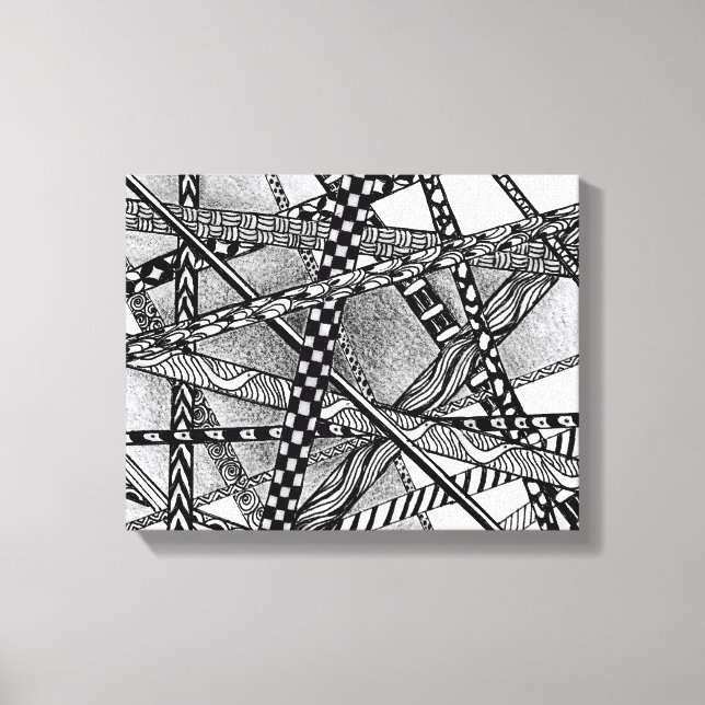 Topsy Turvy Entwined Black and White Lines Canvas  Print (Front)