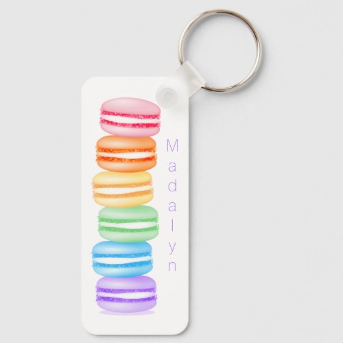 topsy turvy rainbow macarons girls name keychain