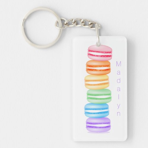 topsy turvy rainbow macarons personalized keychain