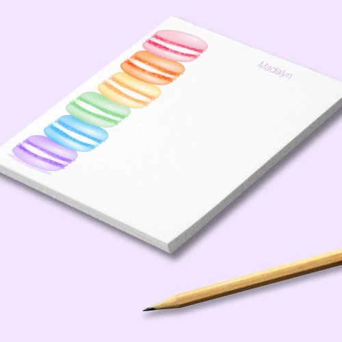 topsy turvy stack of rainbow macarons notepad