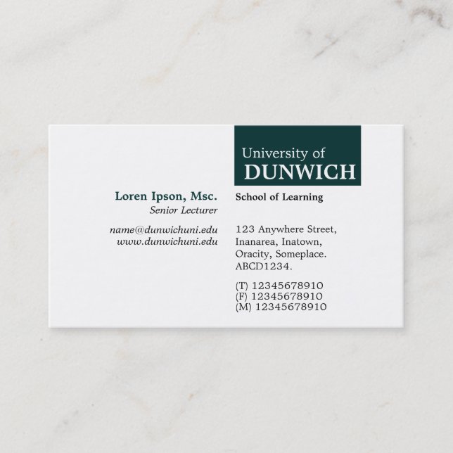 TopTag University - Dark Green Business Card (Front)