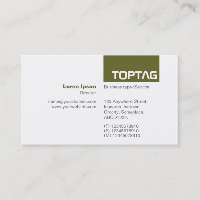 TopTag v2 - Olive Drab Business Card (Front)