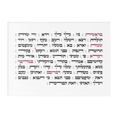 Torah Parshiot Parshas Weekly Readings in Hebrew Acrylic Print