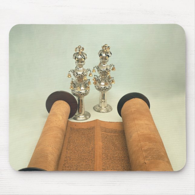 Torah scroll with Silver Crown finials Mouse Pad (Front)