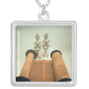 Torah scroll with Silver Crown finials Silver Plated Necklace