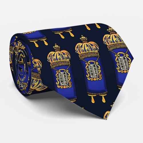 Torah with Blue Velvet and Ornate Gilt Covering Neck Tie