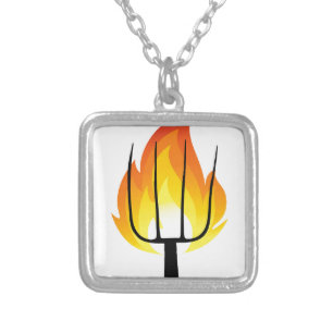 Torch and Pitchfork Silver Plated Necklace