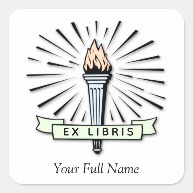 Torch Ex Libris Bookplate, Square Label for Books (Front)