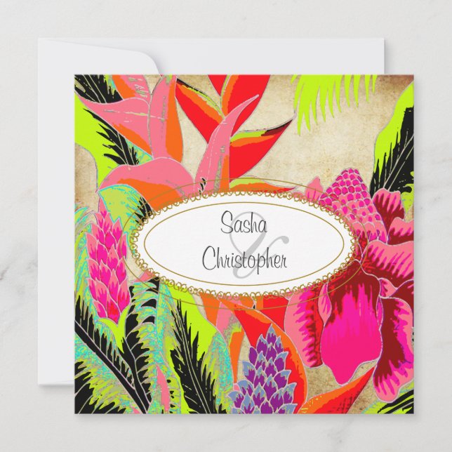 Torch Ginger+heliconia/Luau Wedding Invitation (Front)