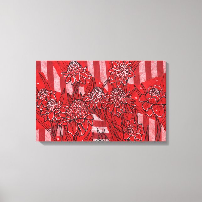 Torch Ginger Lily, Red Flowers Tropical Floral Art Canvas Print (Front)