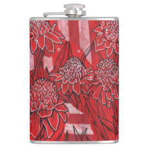 Torch Ginger Lily, Red Flowers Tropical Floral Art Flask