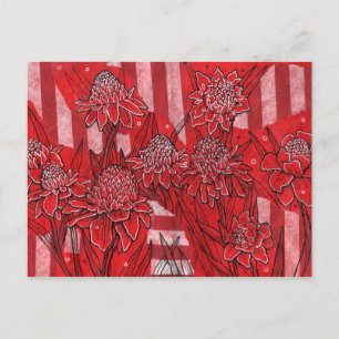 Torch Ginger Lily, Red Flowers Tropical Floral Art Postcard