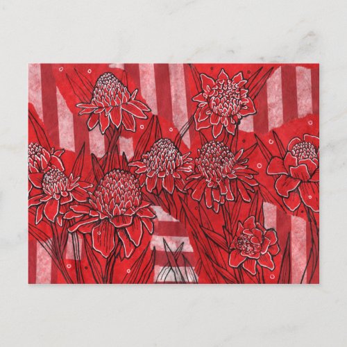 Torch Ginger Lily Red Flowers Tropical Floral Art Postcard