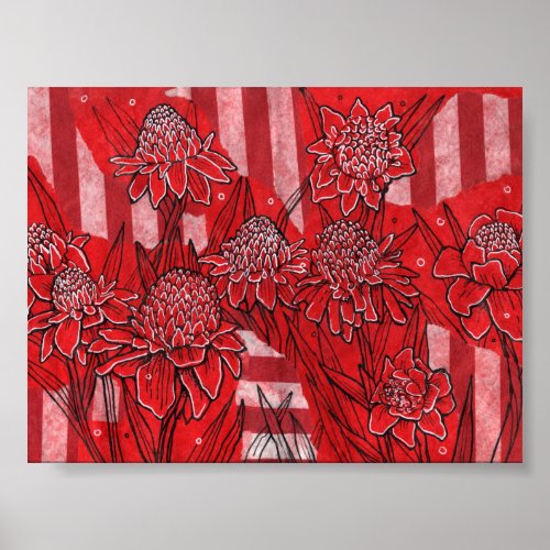 Torch Ginger Lily Red Flowers Tropical Floral Art Poster