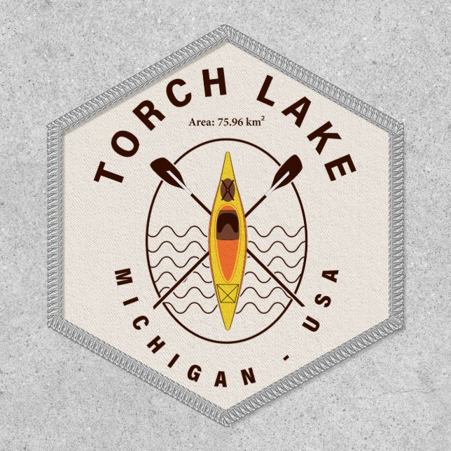 Torch Lake Michigan Kayaking Fishing Souvenirs 80s Patch (Front)