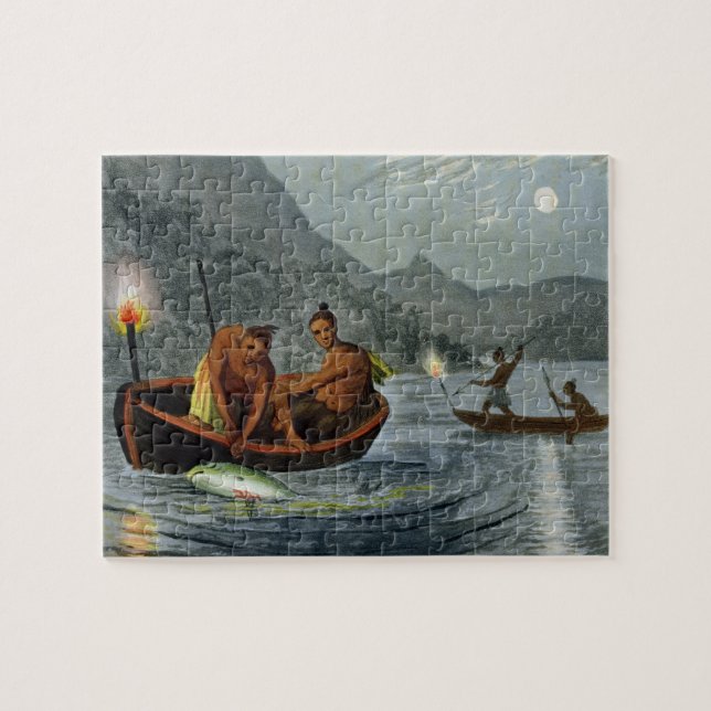 Torch Light Fishing in North America, engraved by Jigsaw Puzzle (Horizontal)