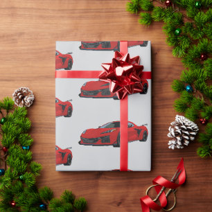Torch Red C8 Corvette Sports Car Hand Drawn  Wrapping Paper