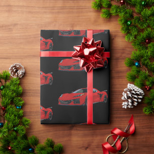 Torch Red C8 Corvette Sports Car Hand Drawn Wrapping Paper