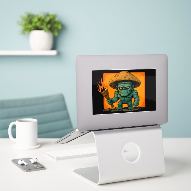 Torch & Temper – Mushroom Beast Design Sticker (Laptop On Desk)