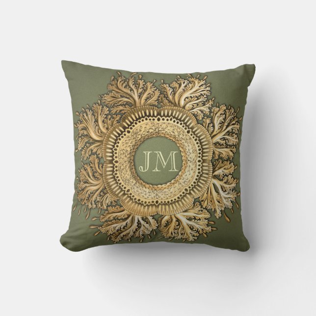 Toreuma Bellagemma gold & Green Throw Pillow (Front)