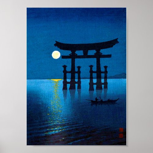 Torii Gate and Full Moon Koho Shoda Woodcut Poster