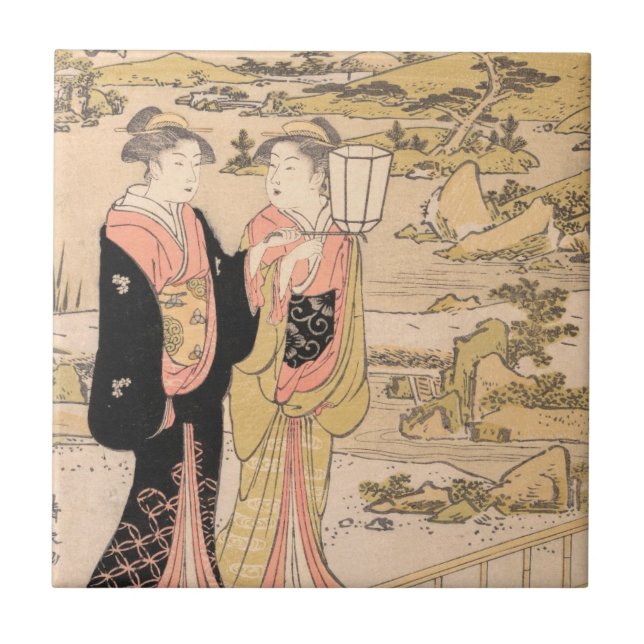 Torii Kiyonaga  Two Women in a Garden japanese art Ceramic Tile (Front)