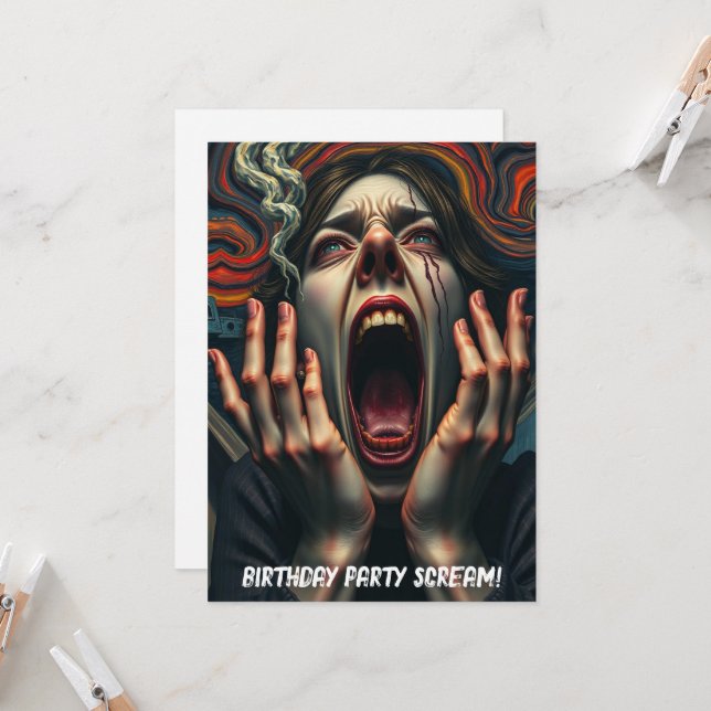 Tormented Woman Haunting Scream 50th Birthday Invitation (Front/Back In Situ)