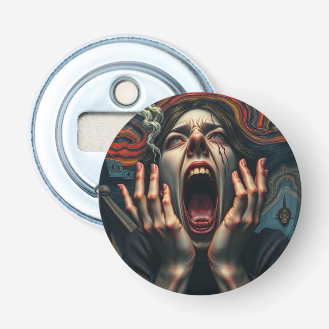 Tormented Woman Haunting Scream Bottle Opener (Front)