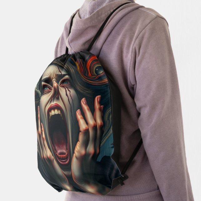 Tormented Woman Haunting Scream Drawstring Bag (Insitu)
