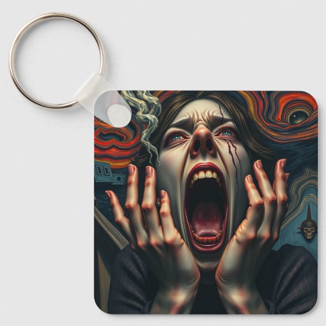 Tormented Woman Haunting Scream Keychain (Front)