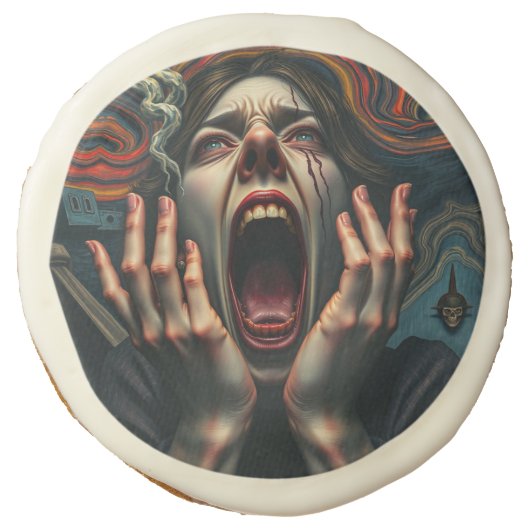 Tormented Woman Haunting Scream Sugar Cookie (Front)