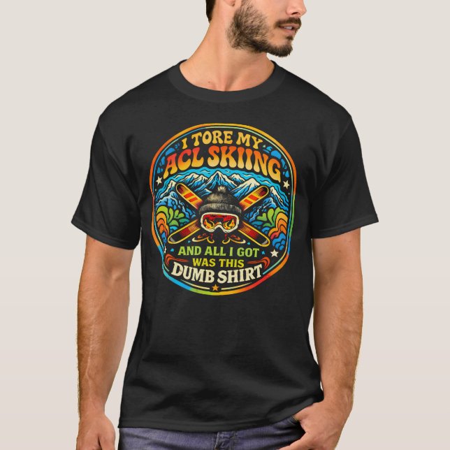 Torn Acl Skiing Funny Winter Sports Injury Recover T-Shirt (Front)