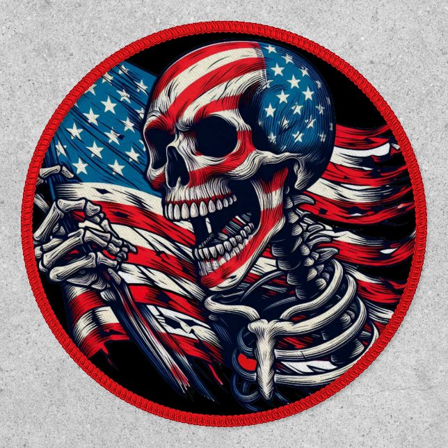 torn American USA Flag Skeleton Patriotic Art Patch (Front)