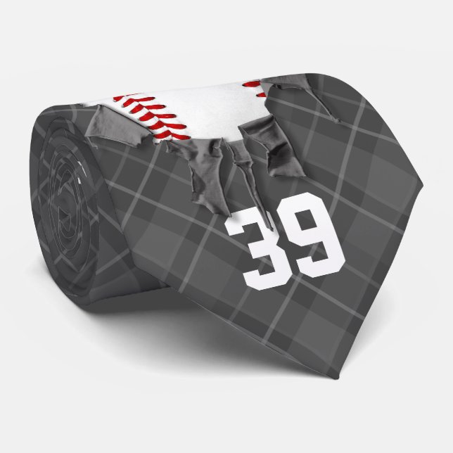 Torn Baseball (dark/personalized) Neck Tie (Rolled)