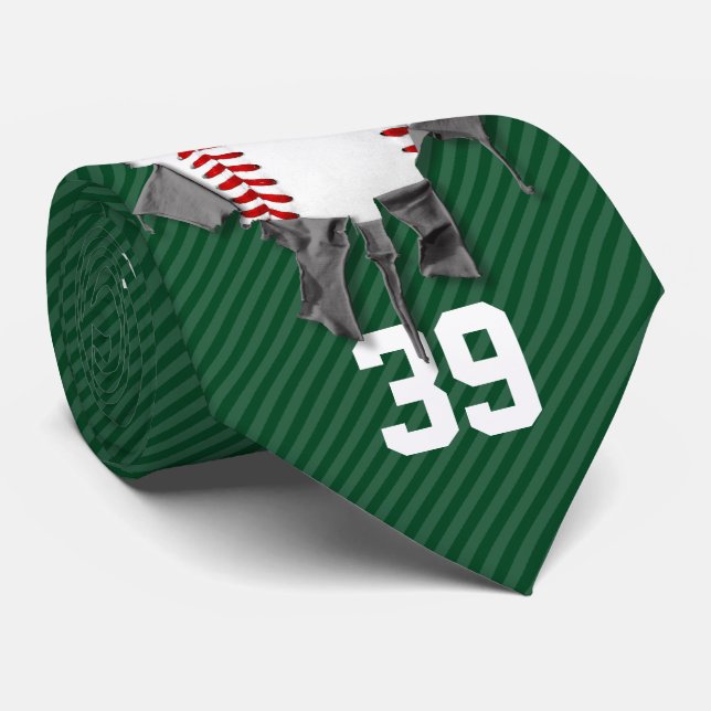 Torn Baseball (dark/personalized) Neck Tie (Rolled)