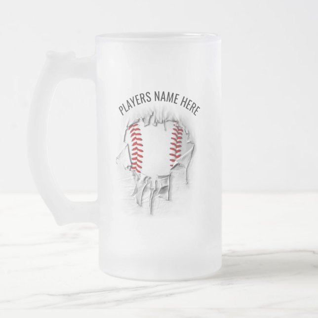 Torn Baseball Frosted Glass Beer Mug (Left)