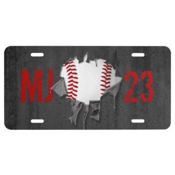 Torn Baseball License Plate by eBrushDesign at Zazzle