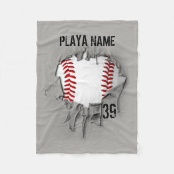 Torn Baseball (personalized) Fleece Blanket by eBrushDesign at Zazzle